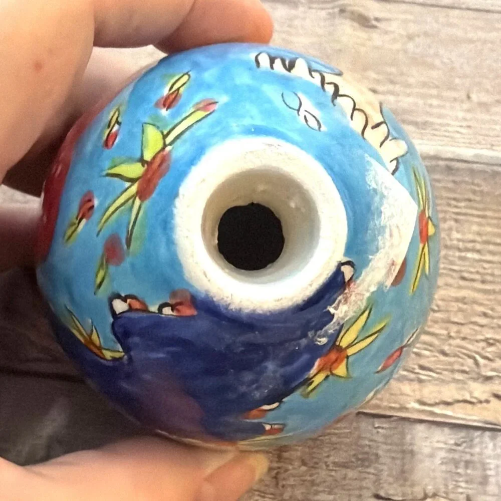 Hand-Painted Turkish Ceramic Pottery Egg Istanbul Grand Bazaar Blue Folk Art VTG - Picture 11 of 13